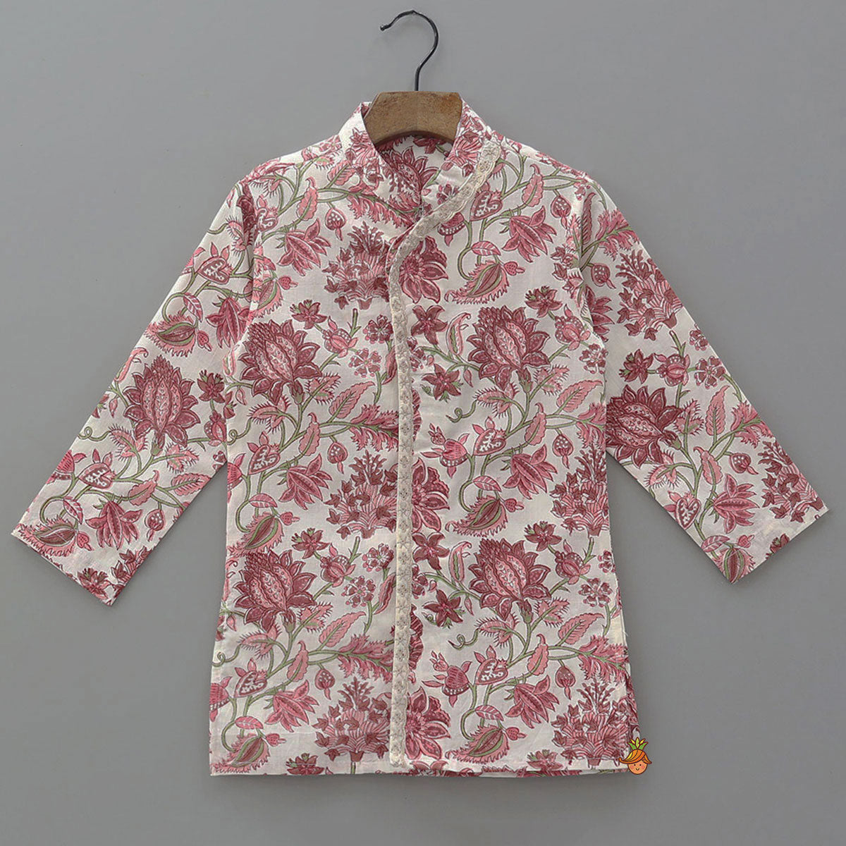 Pre Order: Hand Block Floral Printed Front Open Kurta And Pyjama