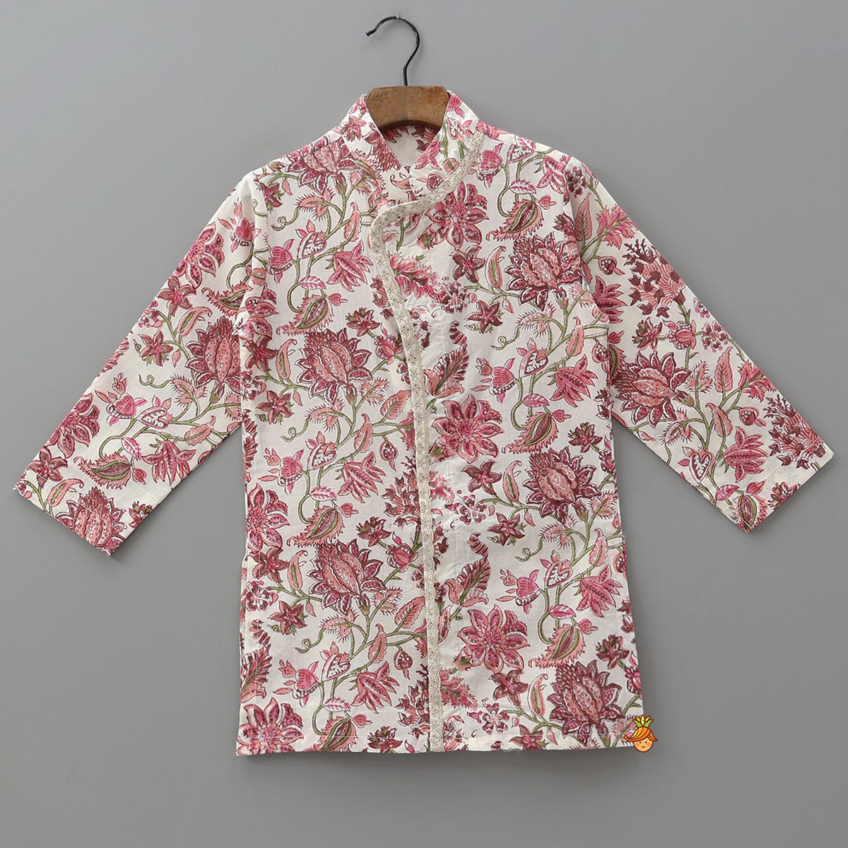 Pre Order: Hand Block Floral Printed Front Open Kurta And Pyjama