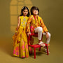 Stylish Pleated Drape Top And Printed Lehenga twinning model image 2