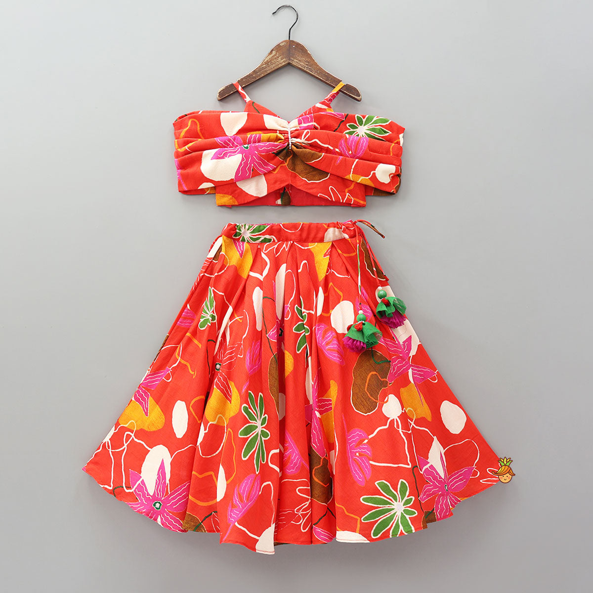Pleated Strappy Top And Lehenga