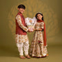Round Neck Floral Top And Lace Work Lehenga With Matching Dupatta twinning model image 1