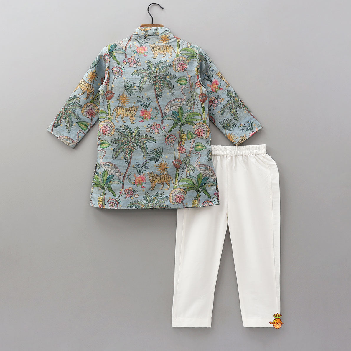 Pre Order: Jungle Printed Jacket Style Kurta With Pyjama