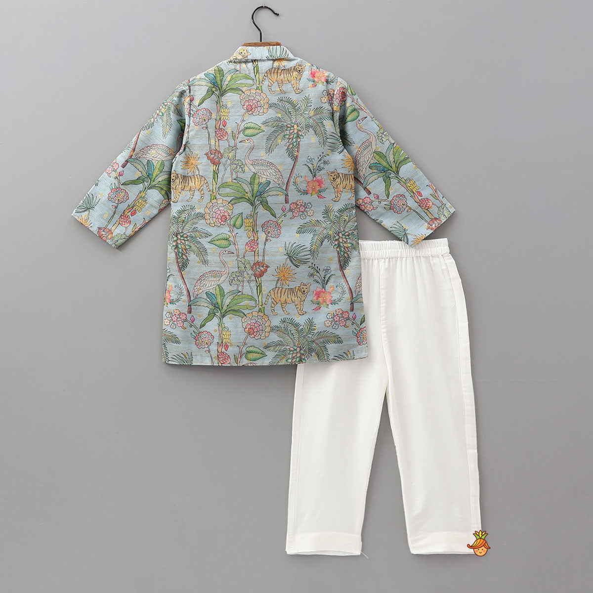 Pre Order: Jungle Printed Jacket Style Kurta With Pyjama