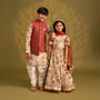 Printed Kurta With Asymmetric Jacket And Churidar twinning model image 2