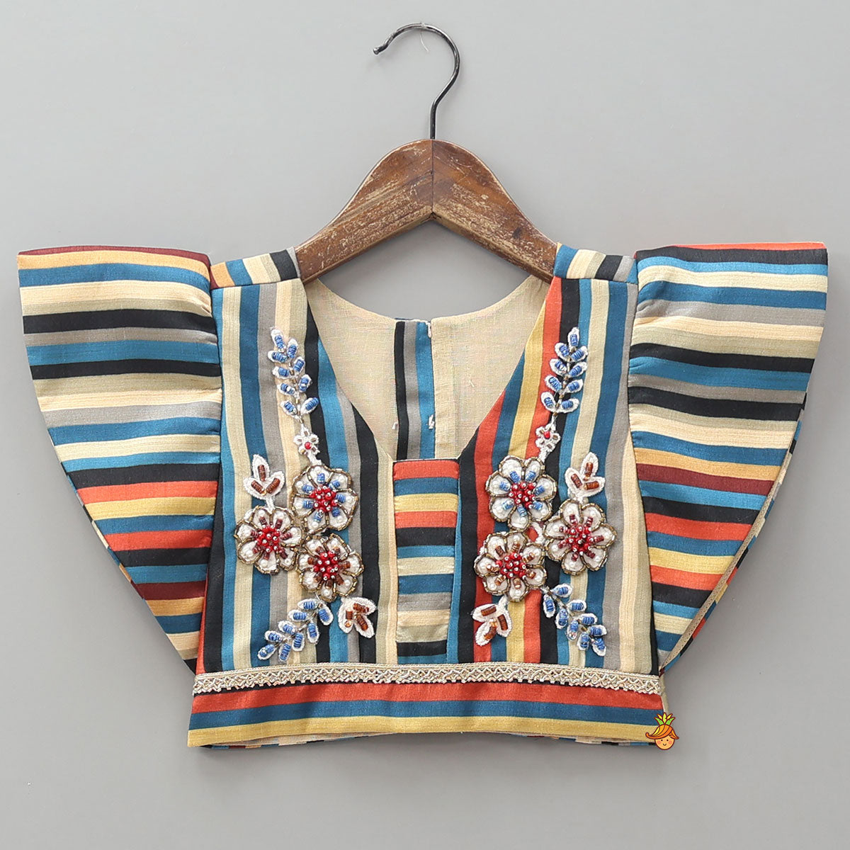 Pre Order: Intricately Embellished Flutter Sleeve Crop Top And Lehenga With Dupatta