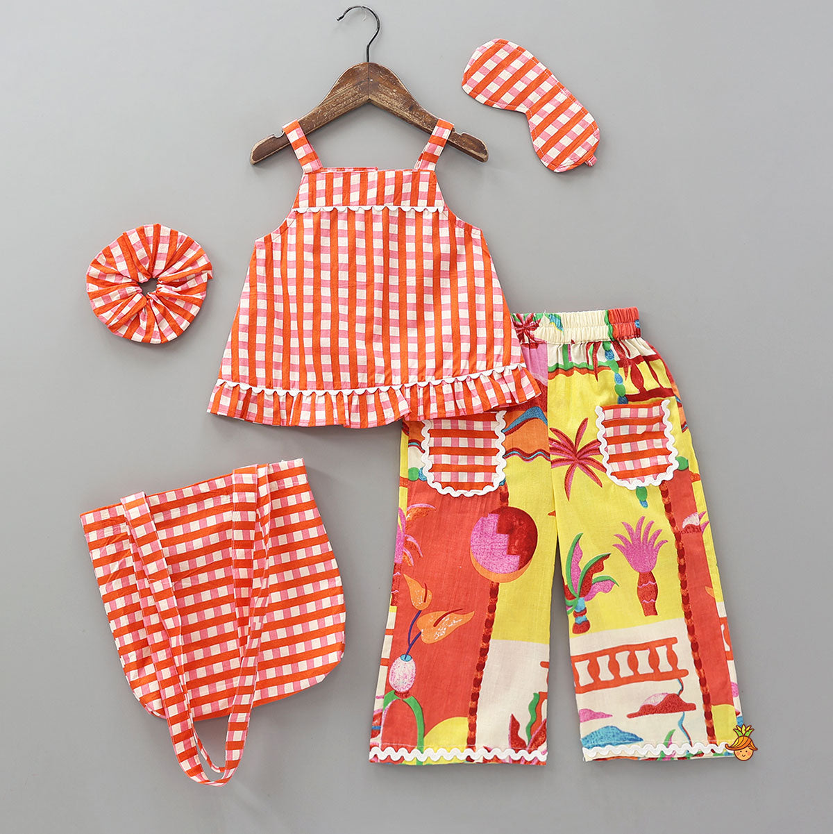 Pre Order: Tropical Sleepwear Set With Eye Mask Tote Bag And Scrunchie