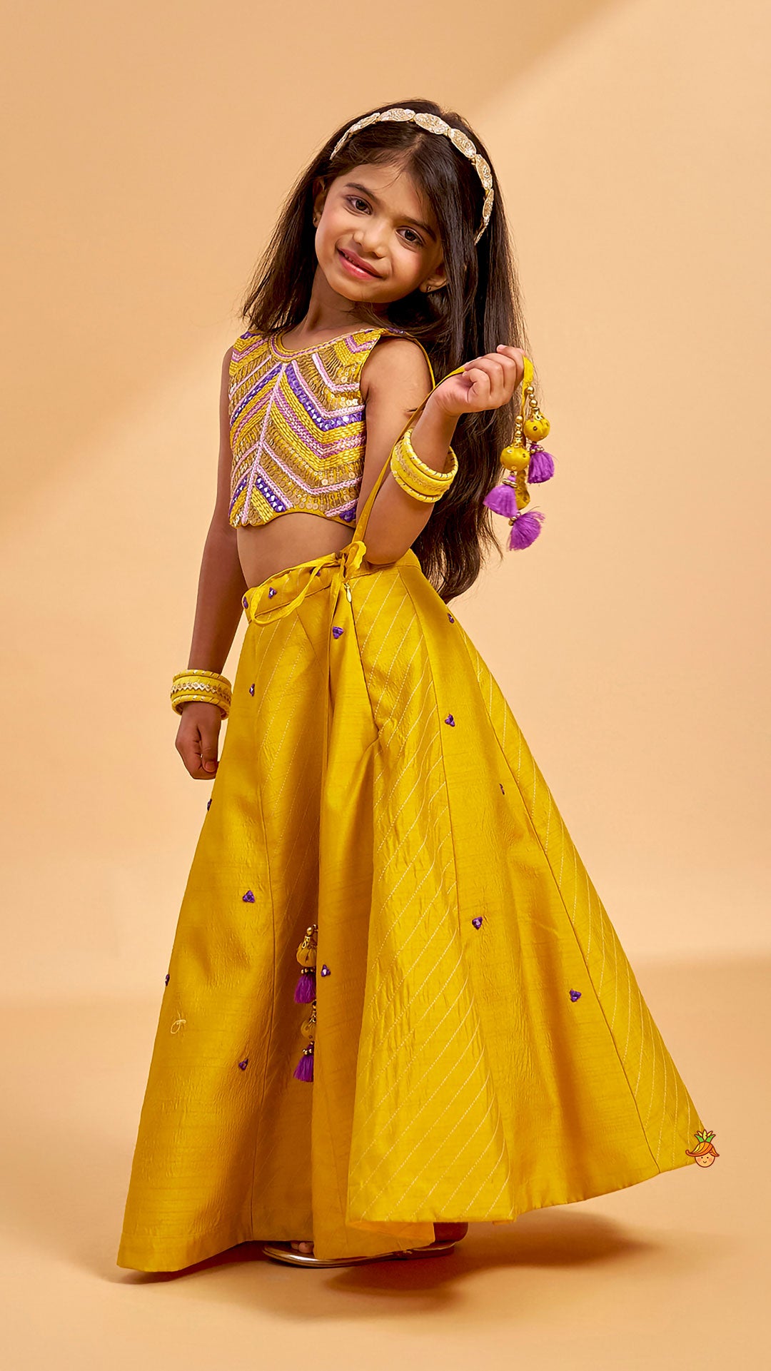 Sequins And Thread Embroidered Crop Top With Lehenga
