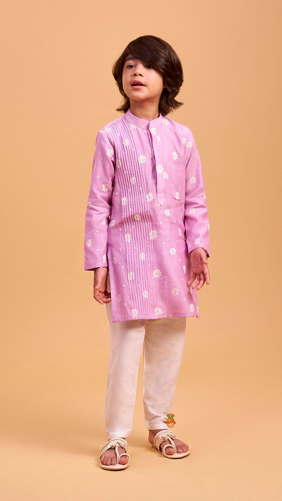 Pin Tuck Floral Kurta And Pyjama