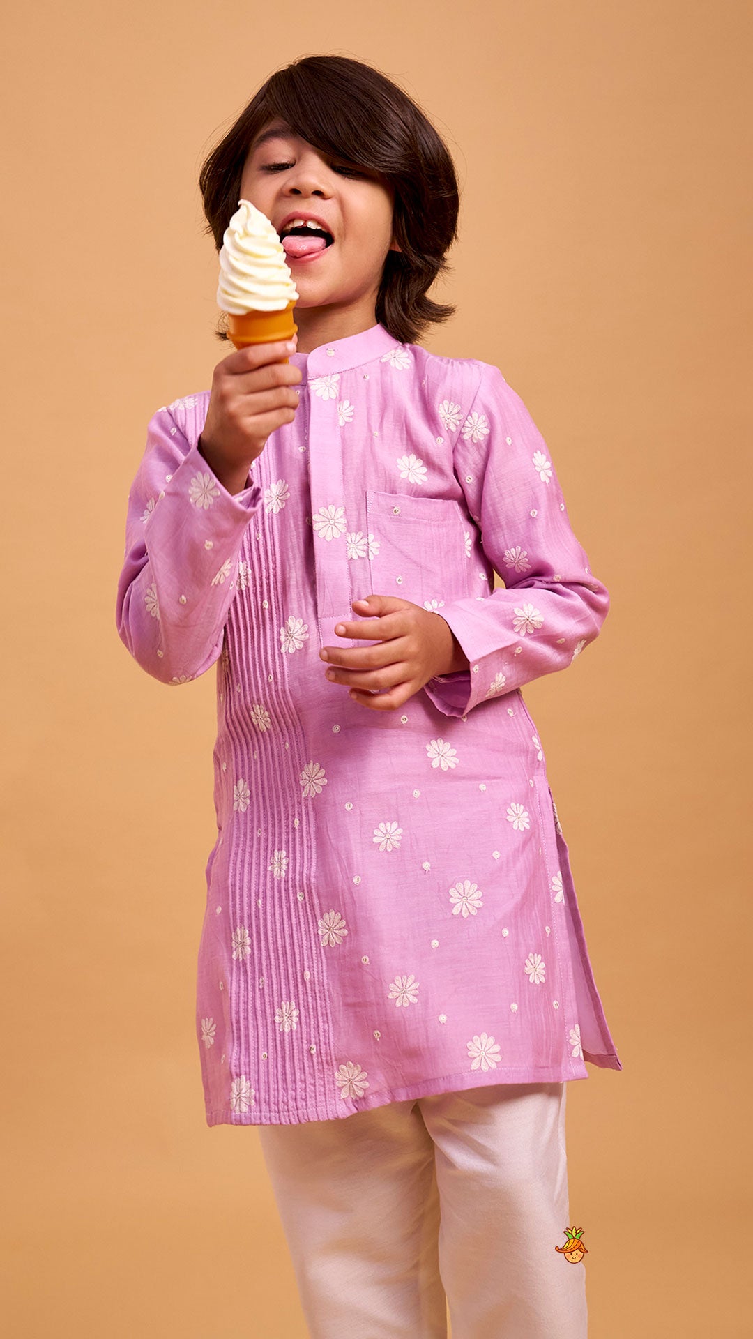 Pin Tuck Floral Kurta And Pyjama