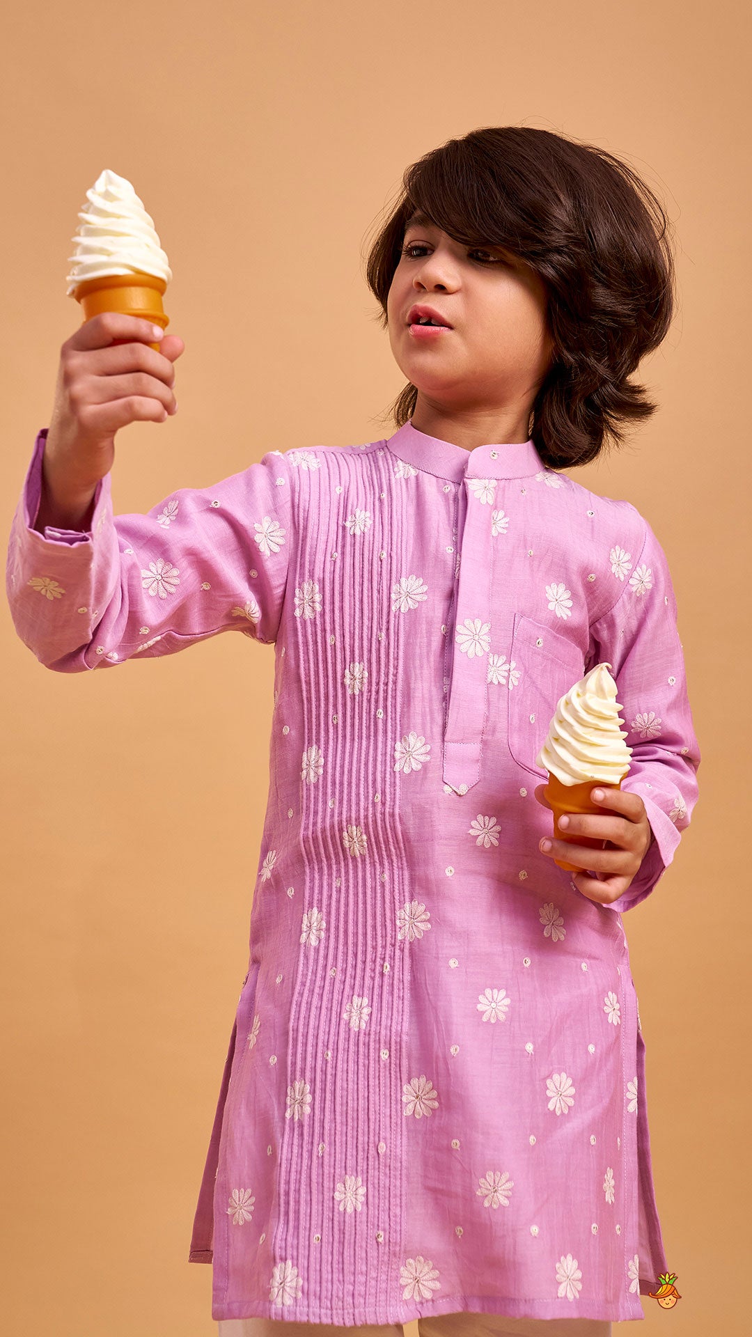 Pin Tuck Floral Kurta And Pyjama