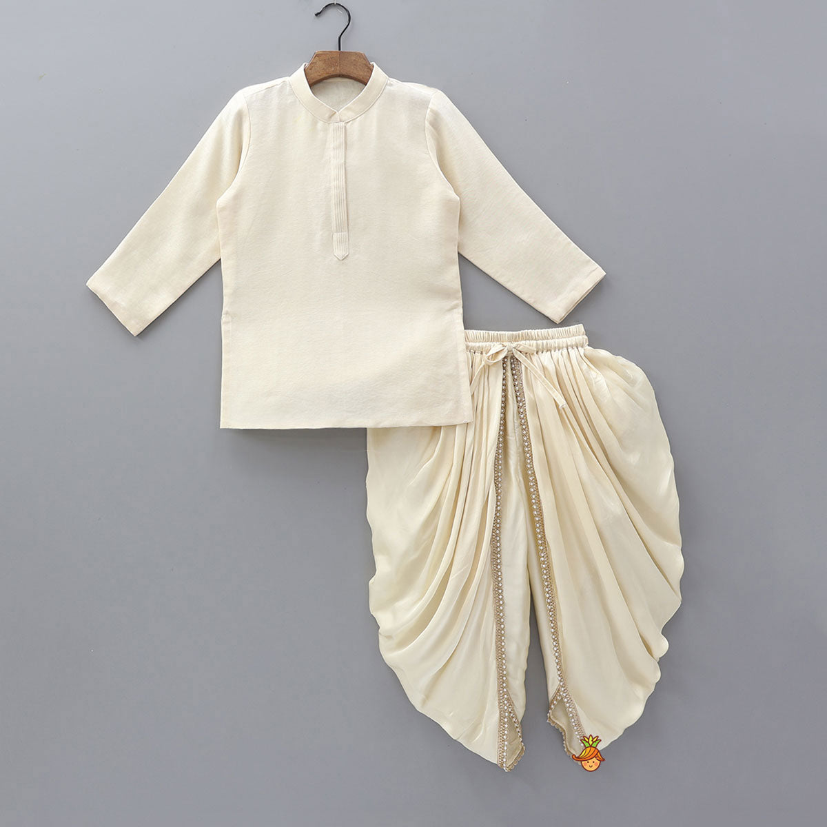 Pre Order: Pin Tuck Front Placket Kurta With Hand Embroidered Jacket And Pleated Dhoti