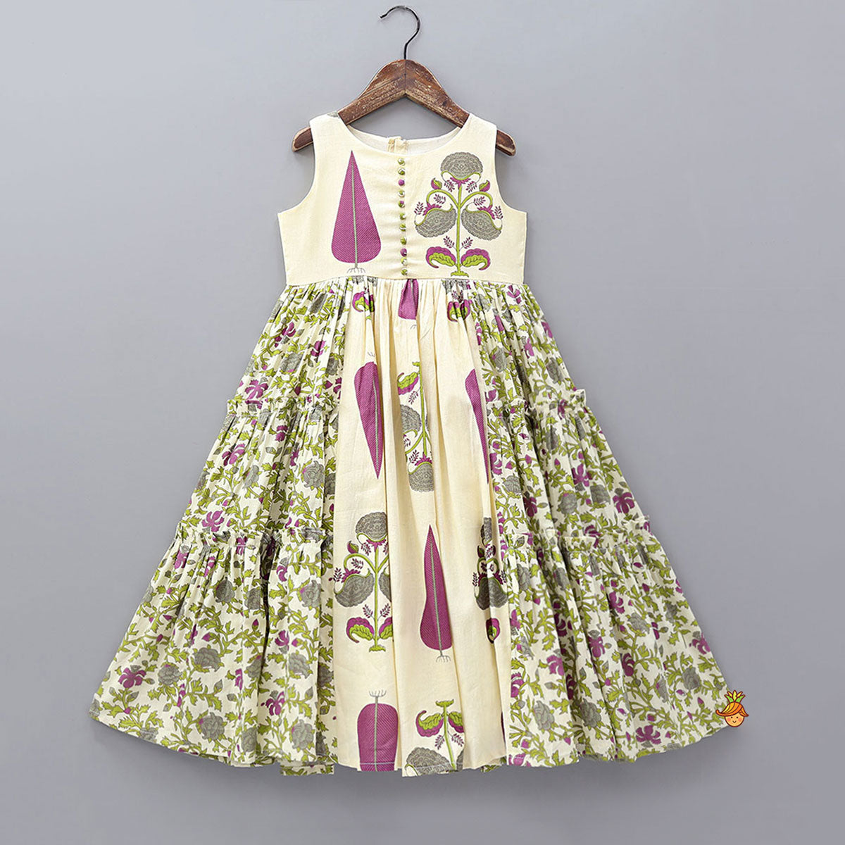 Pre Order: Printed Flared Kurti With Decorative Potli Buttons