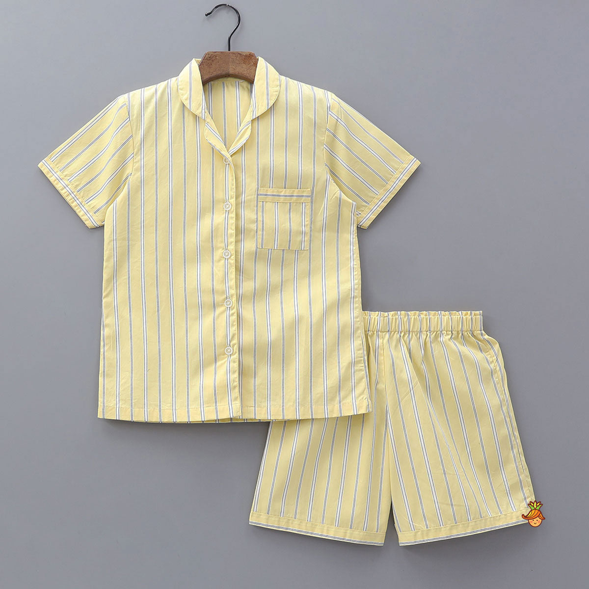 Pre Order: Stripe Printed Notch Collar Top And Shorts