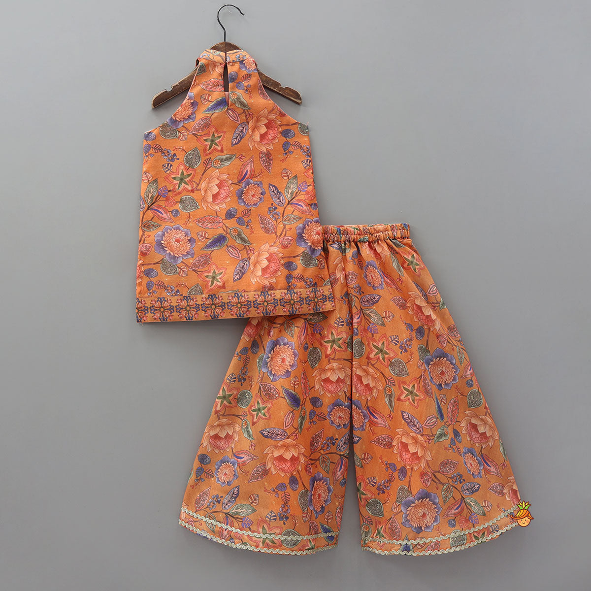 Floral Print Sleeveless Kurti With Palazzo And Contrasting Dupatta