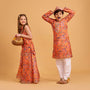 Floral Print Sleeveless Kurti With Palazzo And Contrasting Dupatta twinning model image 3