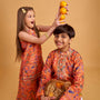 Floral Print Sleeveless Kurti With Palazzo And Contrasting Dupatta twinning model image 4