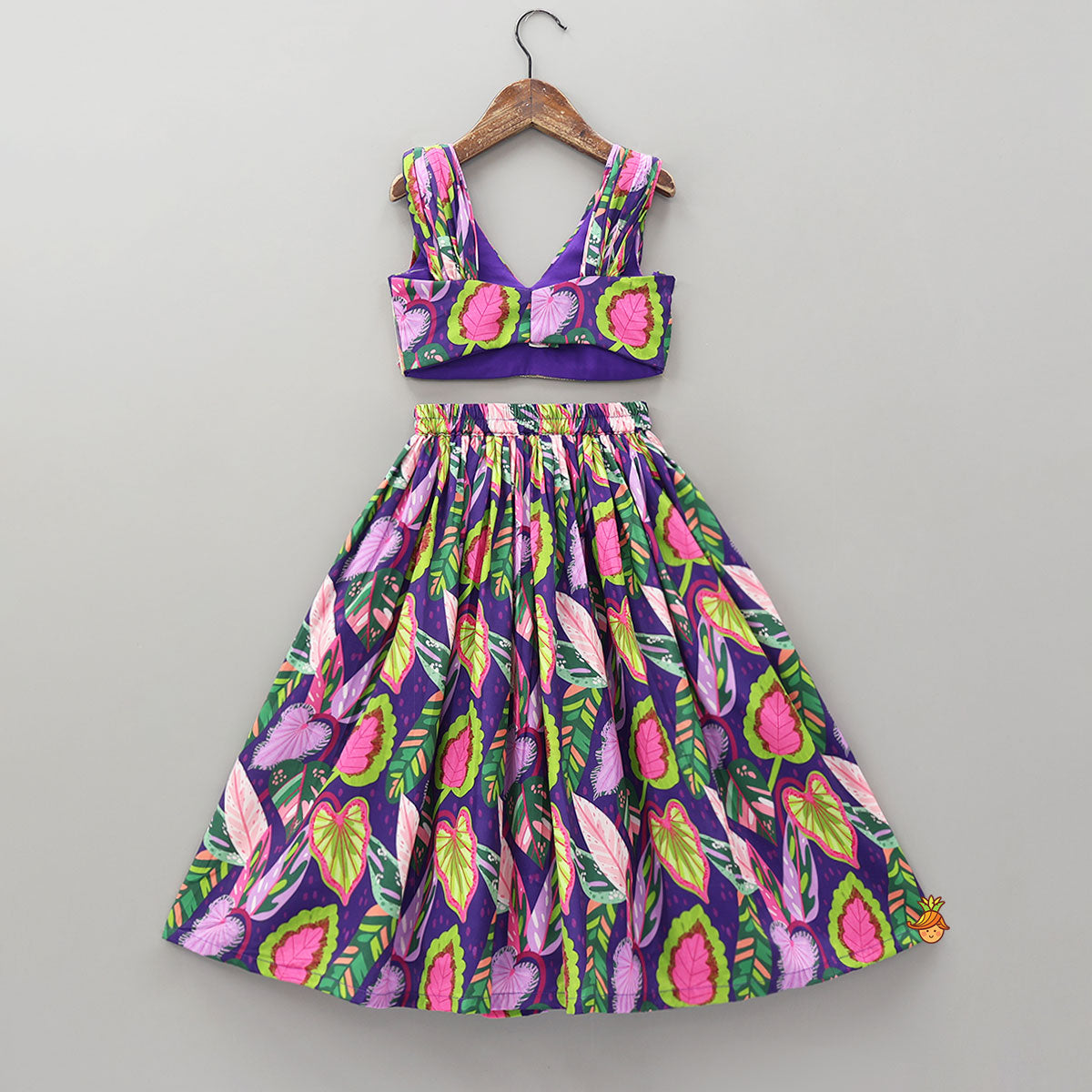 Pre Order: Digital Printed Hand Pleated Crop Top And Lehenga