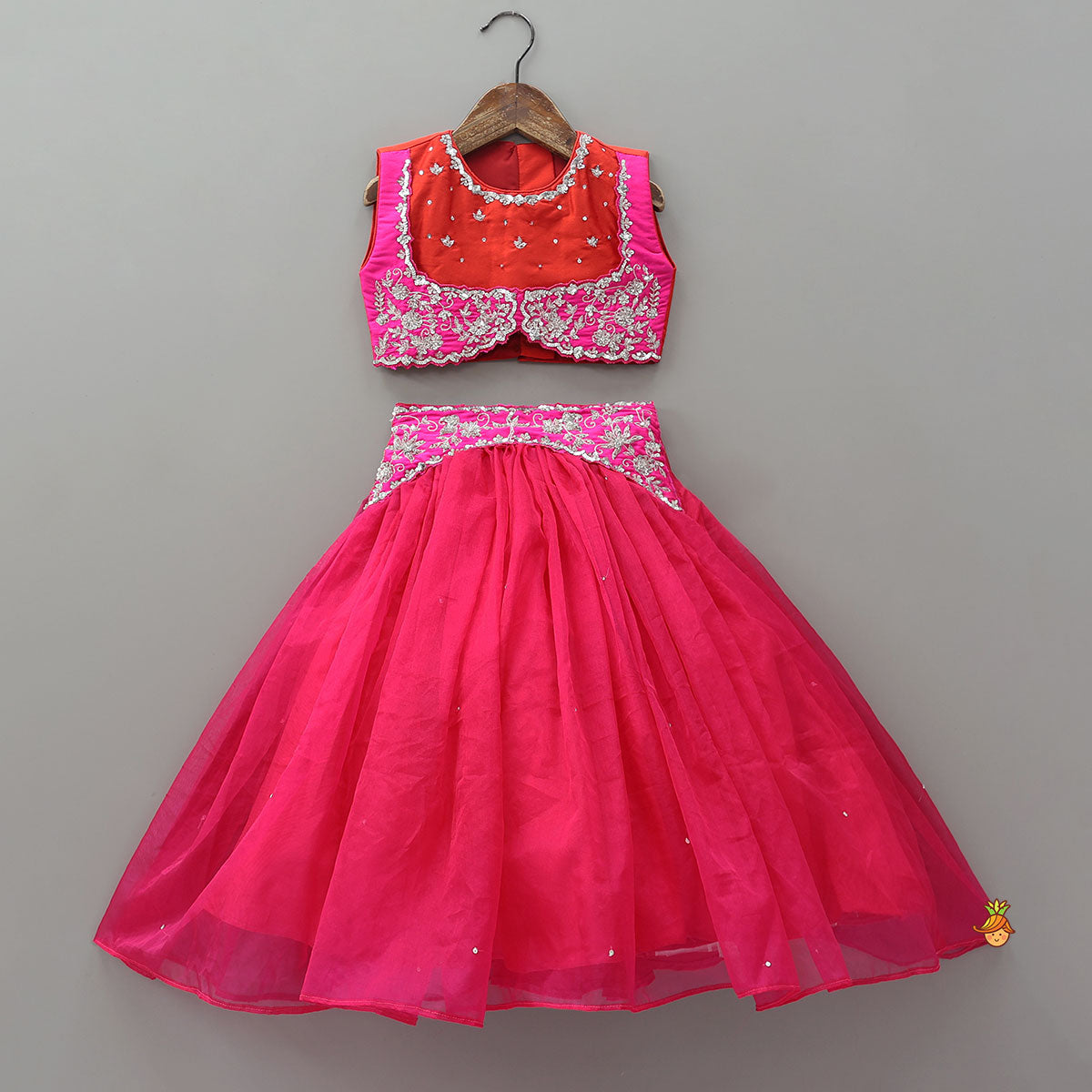 Sequined Embroidered Crop Top And Lehenga With Dupatta