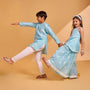 Stylish Asymmetric Floral Thread Embroidered Kurta With Pyjama twinning model image 2