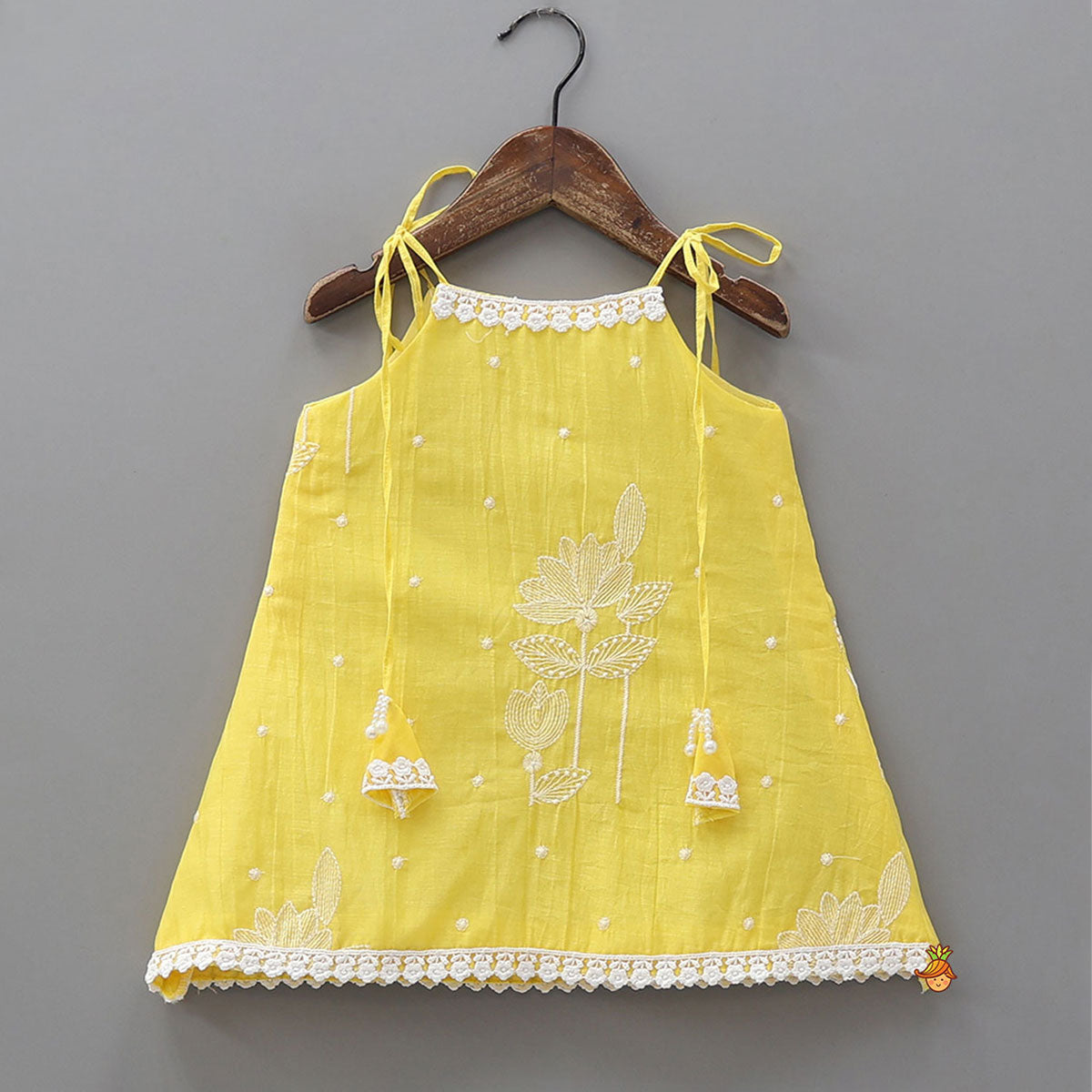Pre Order: Thread Embroidered Tie-Up Strap Kurti And Palazzo