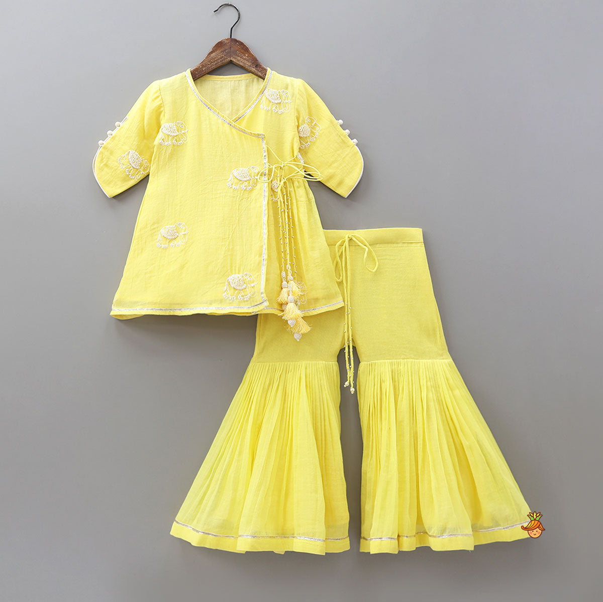 Angarkha Style Kurti And Sharara With Net Dupatta