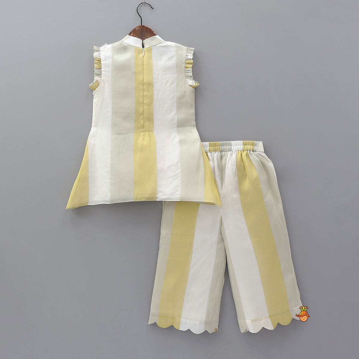 Pre Order: Tassels And Embroidered Patchwork Detailed Striped Top And Palazzo
