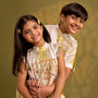 Tassels And Embroidered Patchwork Detailed Striped Top And Palazzo twinning model image 4