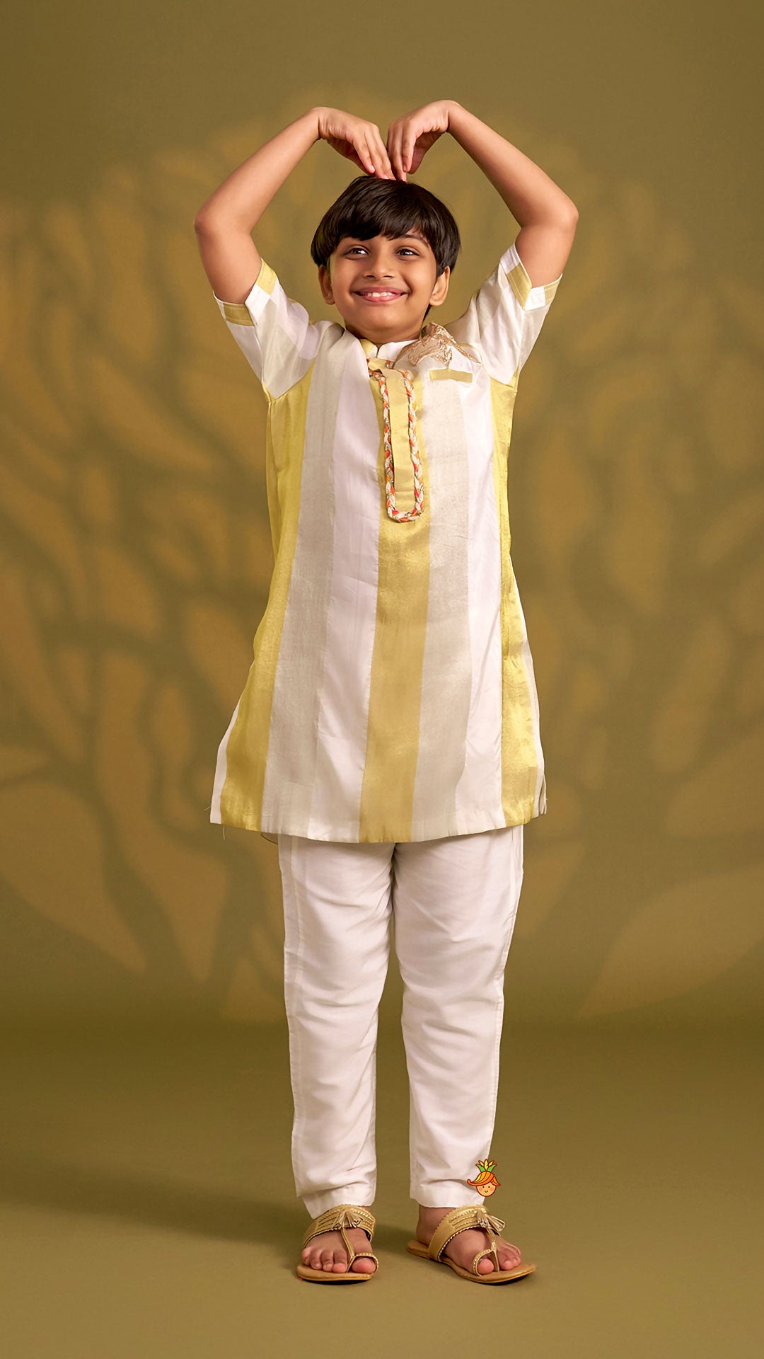 Pre Order: Sheen Floral Patchwork Stripe Kurta With Pyjama