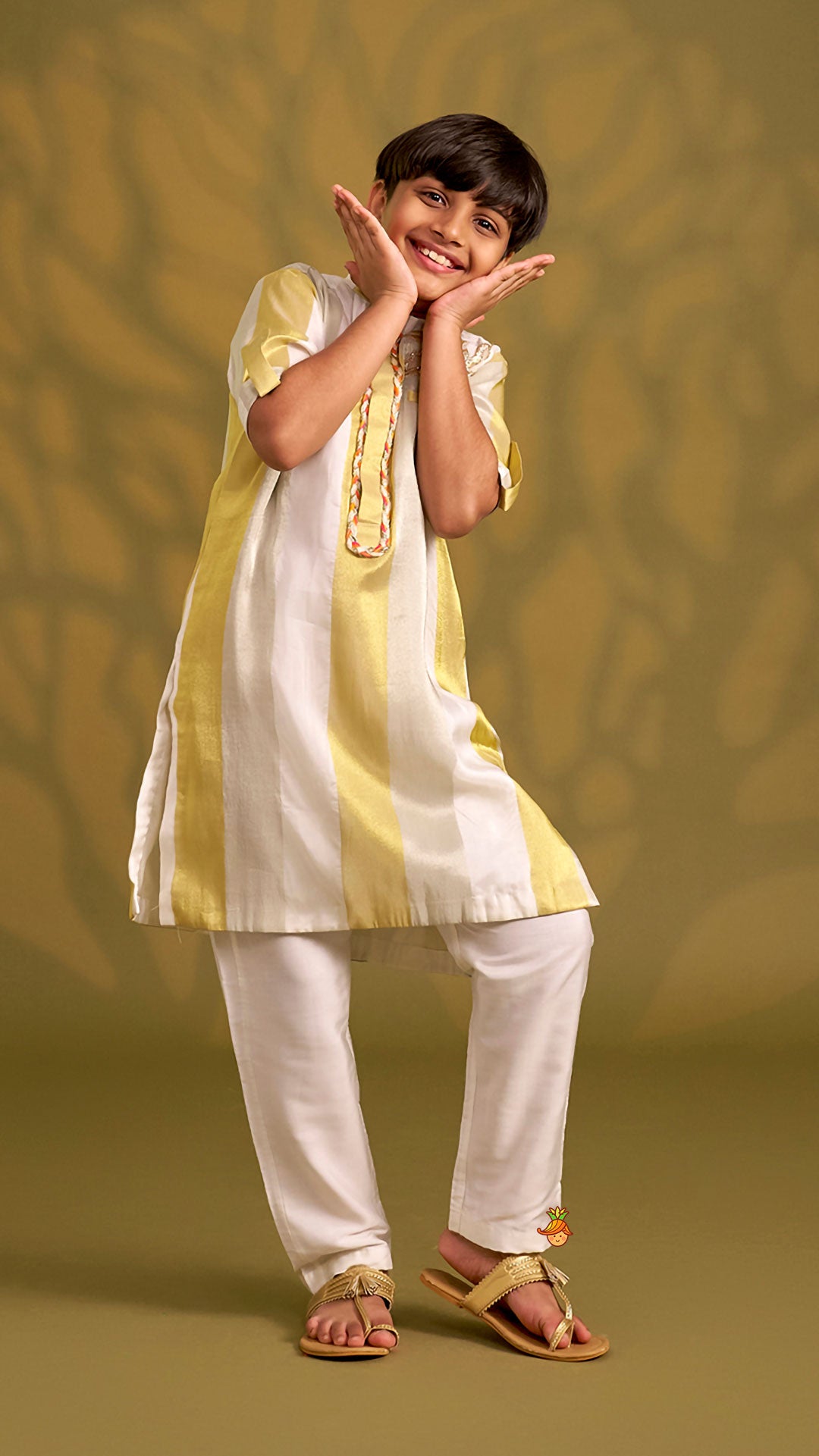 Pre Order: Sheen Floral Patchwork Stripe Kurta With Pyjama
