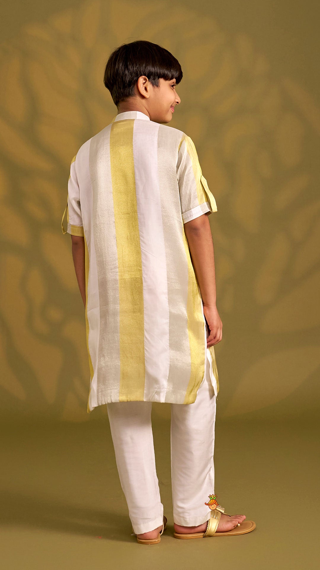 Pre Order: Sheen Floral Patchwork Stripe Kurta With Pyjama