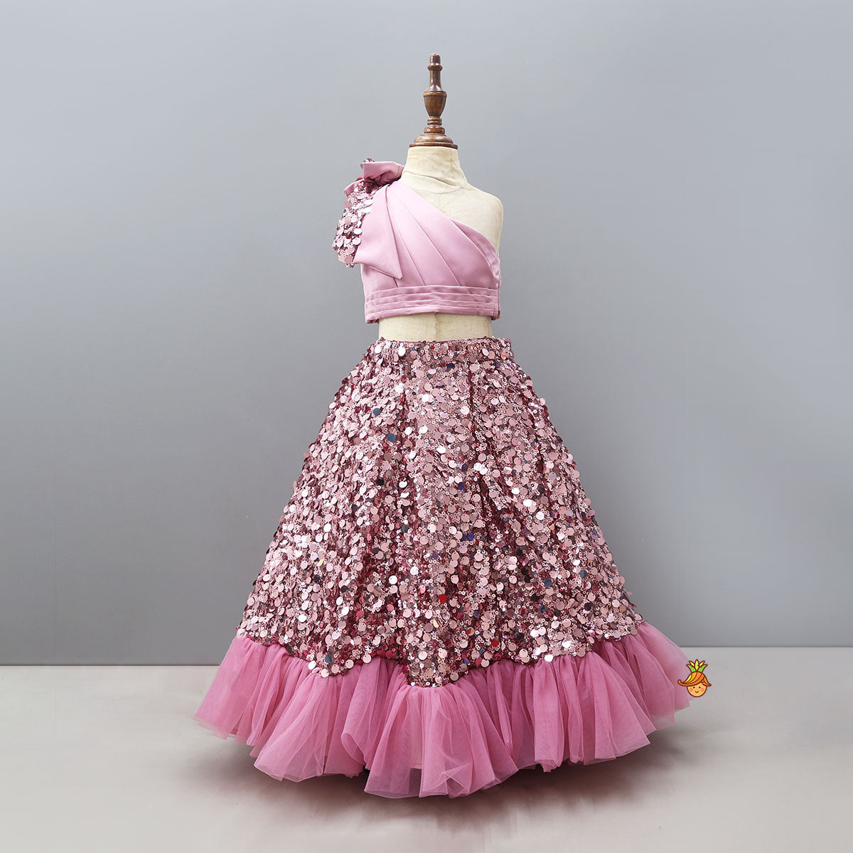 Pleated Crop Top And Ruffle Lehenga