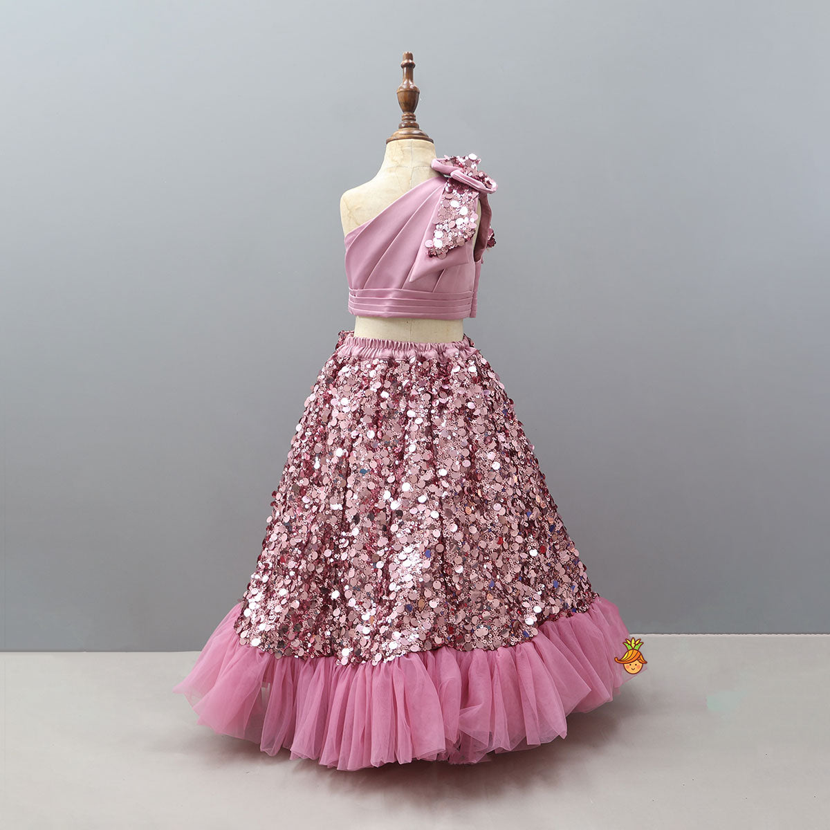 Pleated Crop Top And Ruffle Lehenga