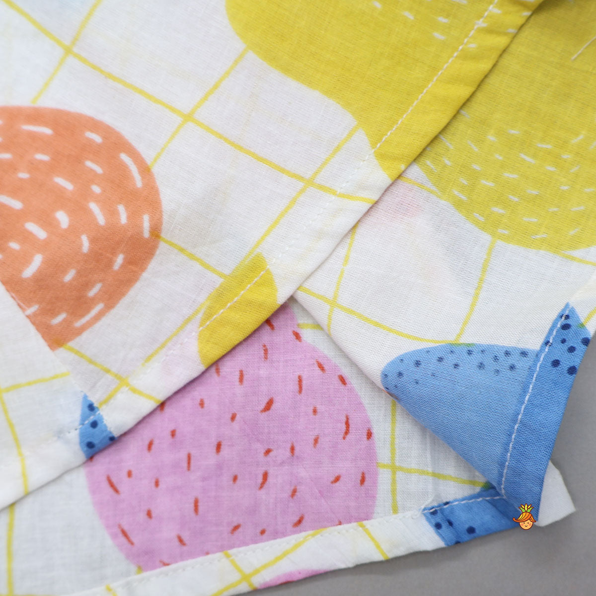 Pre Order: Hand Block Printed Checkered Sleepwear Set With Scalloped Lace Detailing