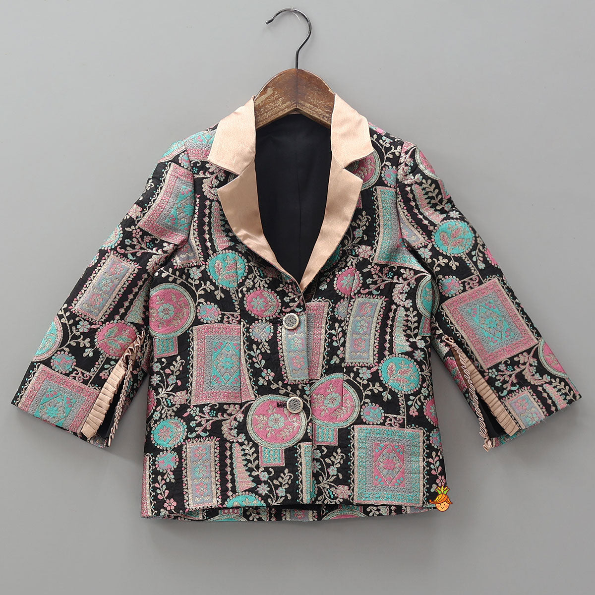 Pre Order: Noted Collar Jacket Style Top And Net Sharara