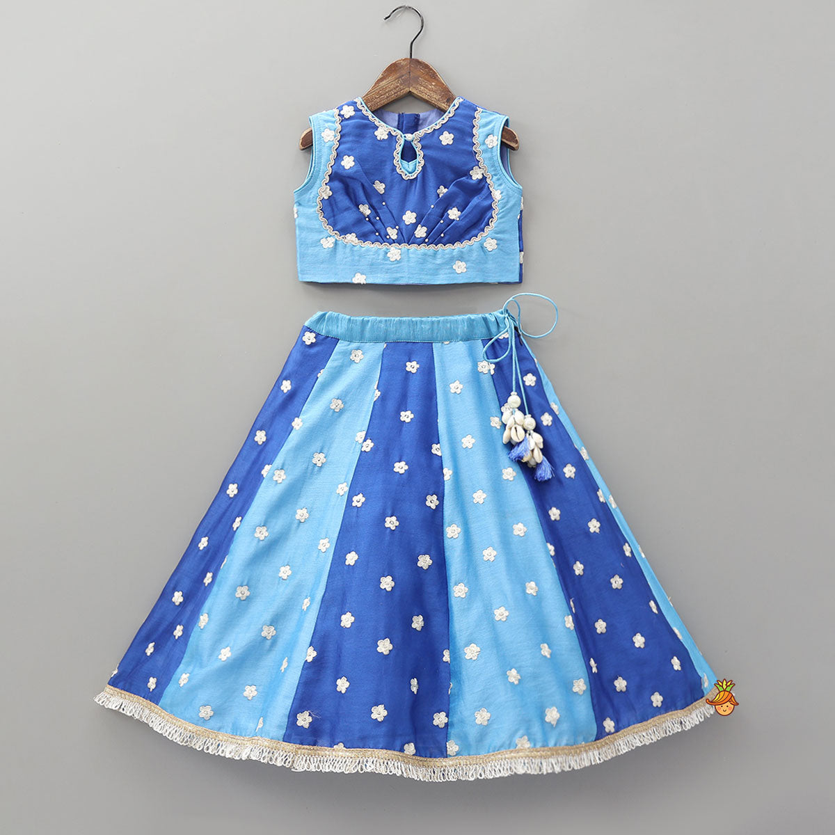 Elegant Floral Thread Embroidered Crop Top With Lehenga