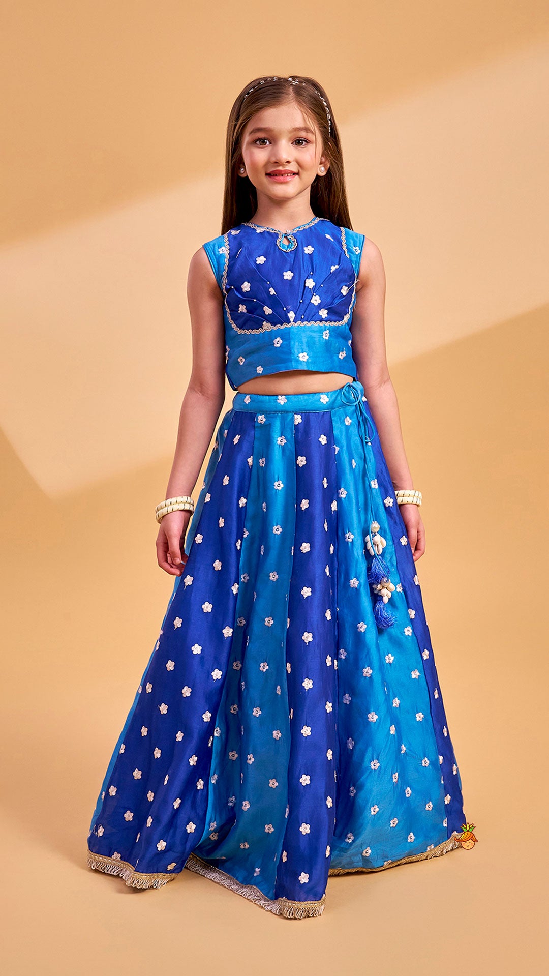 Elegant Floral Thread Embroidered Crop Top With Lehenga