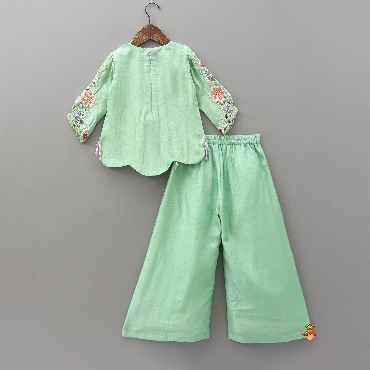 Pretty Floral Thread Embroidered Kurti With Flared Palazzo
