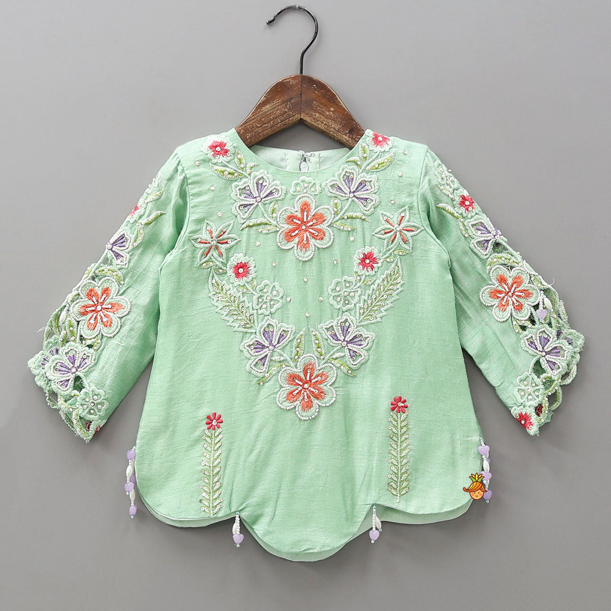 Pretty Floral Thread Embroidered Kurti With Flared Palazzo