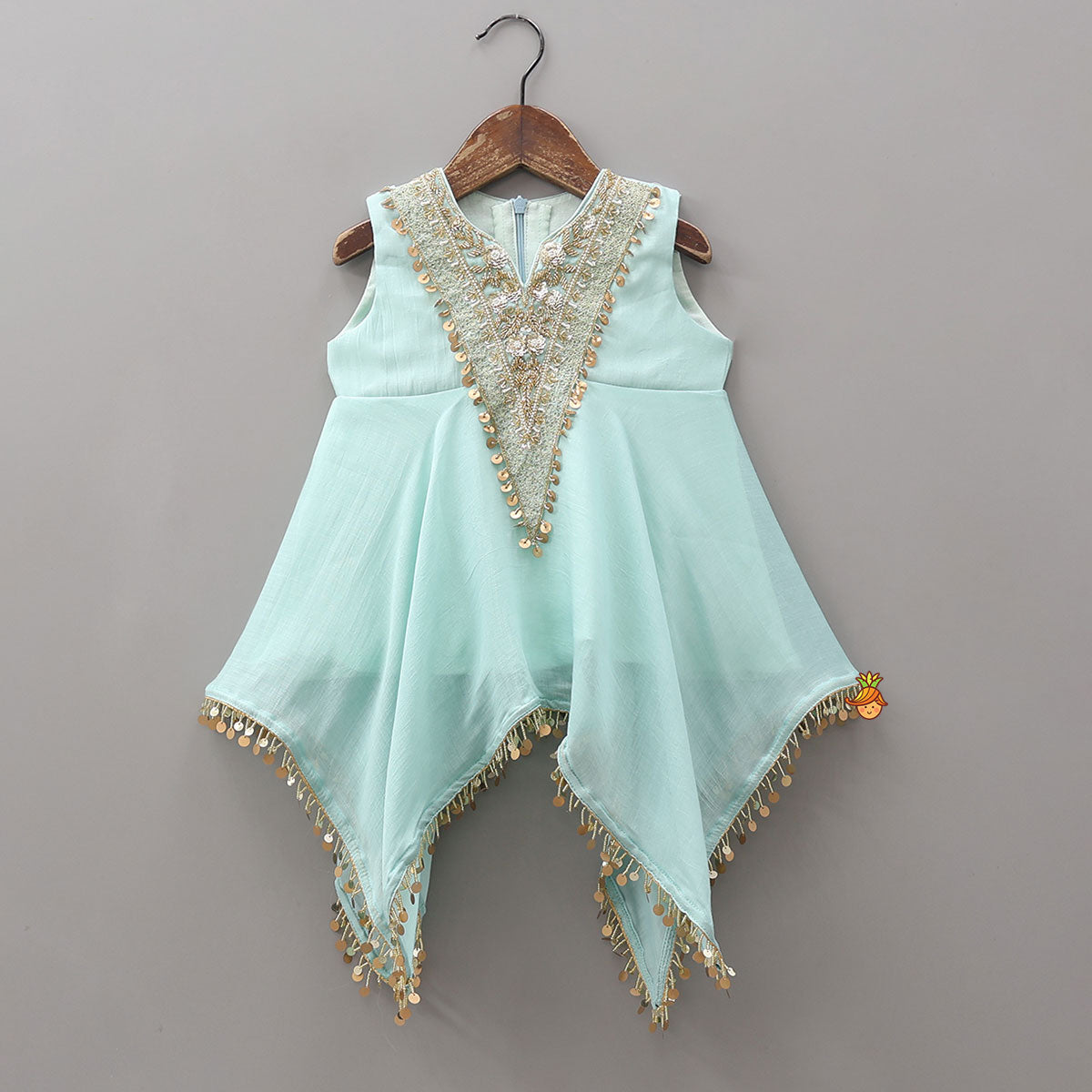 Pre Order: Stylish Embroidered Kaftan Style Kurti With Flared Palazzo