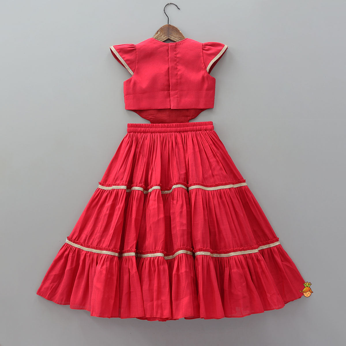 Pre Order: Check Embroidered Crop Top And Tiered Lehenga With Matching Dupatta