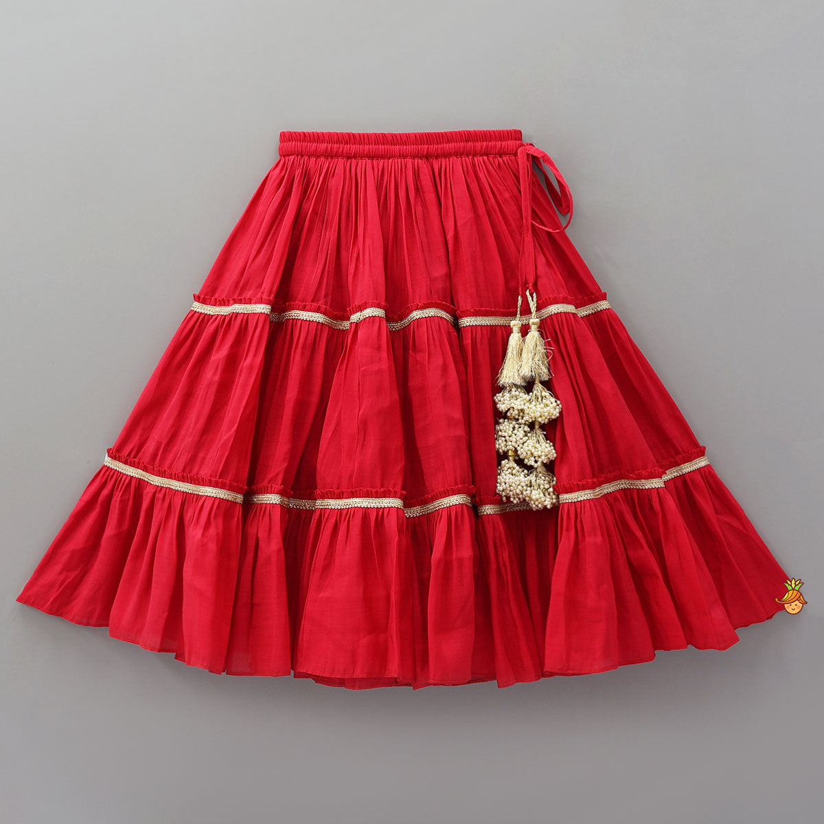 Pre Order: Check Embroidered Crop Top And Tiered Lehenga With Matching Dupatta