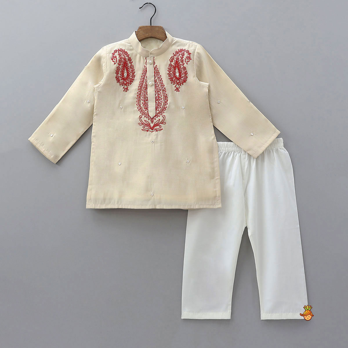 Pre Order: Hand Dori Embroidered Faux Mirror Work Kurta And Pyjama