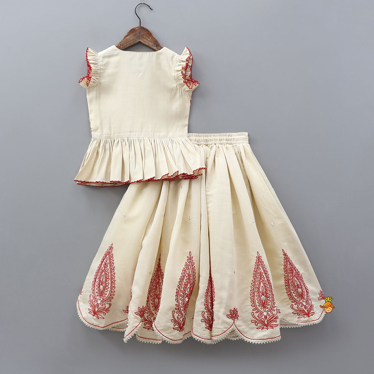 Pre Order: Hand Dori Embroidered Faux Mirror Detailed Peplum Top And Lehenga