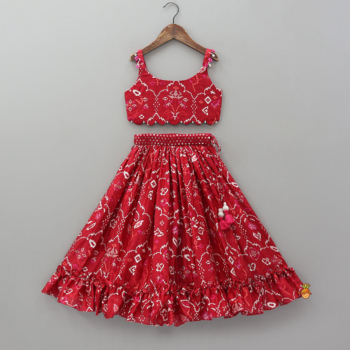 Pre Order: Scalloped Crop Top And Lehenga