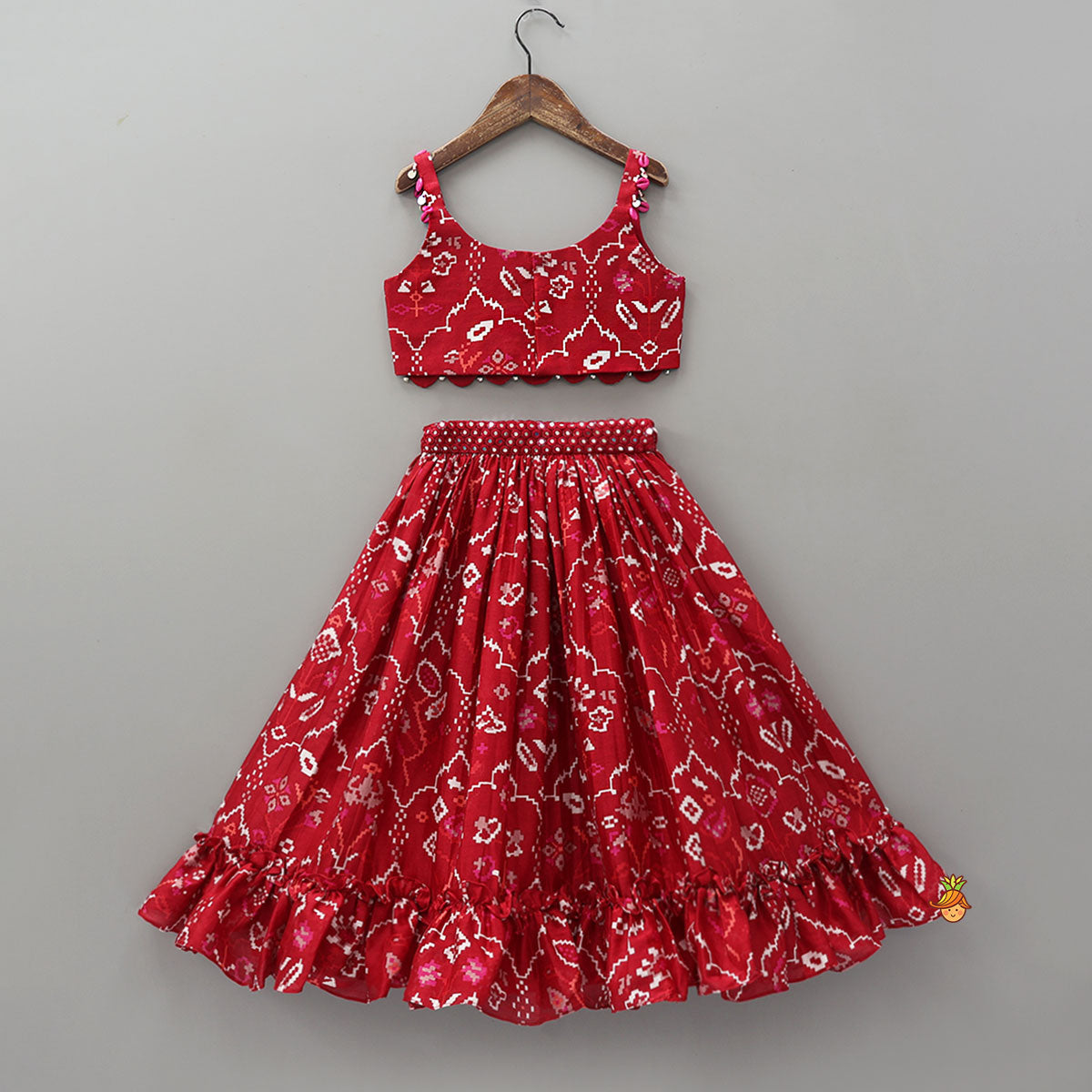 Pre Order: Scalloped Crop Top And Lehenga