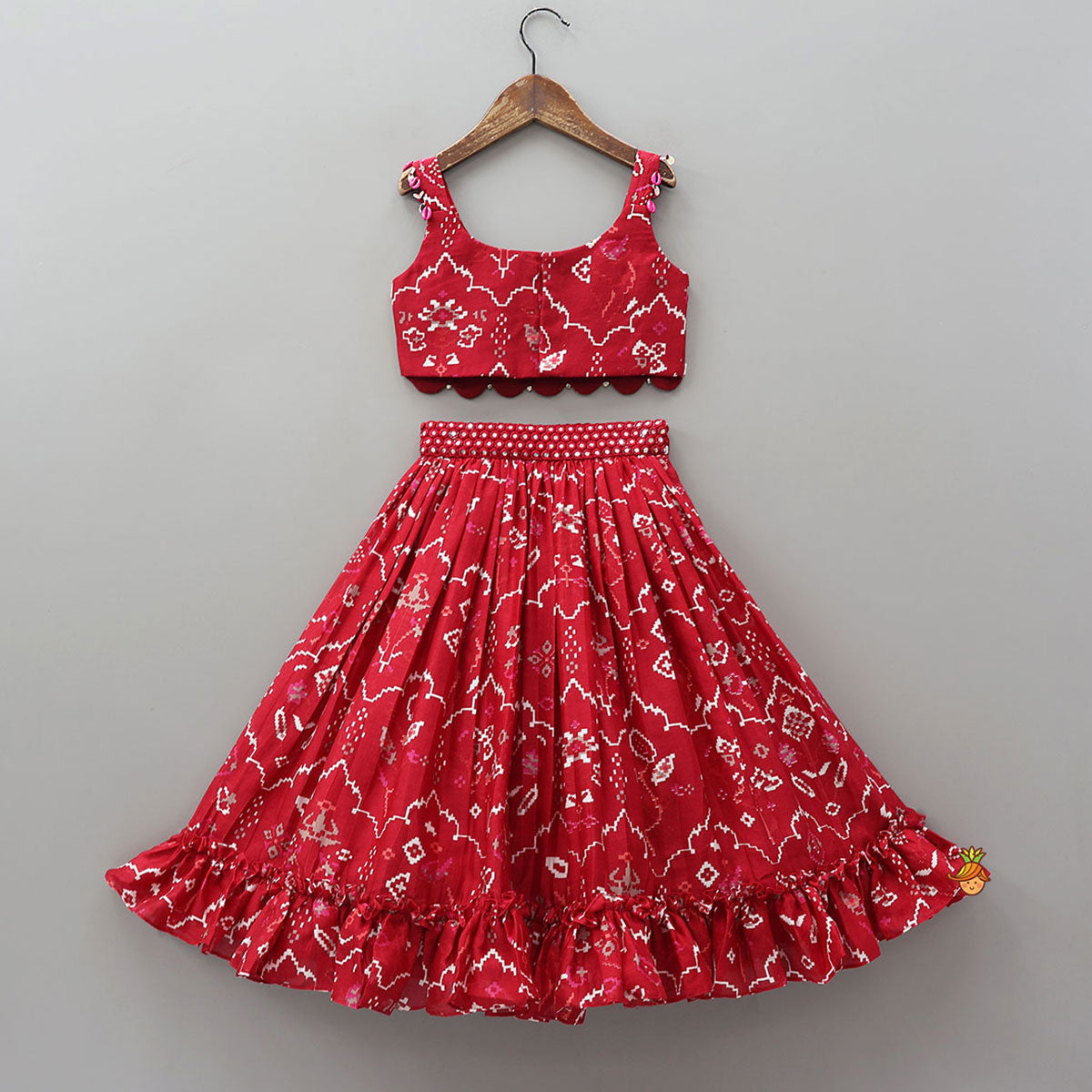 Pre Order: Scalloped Crop Top And Lehenga