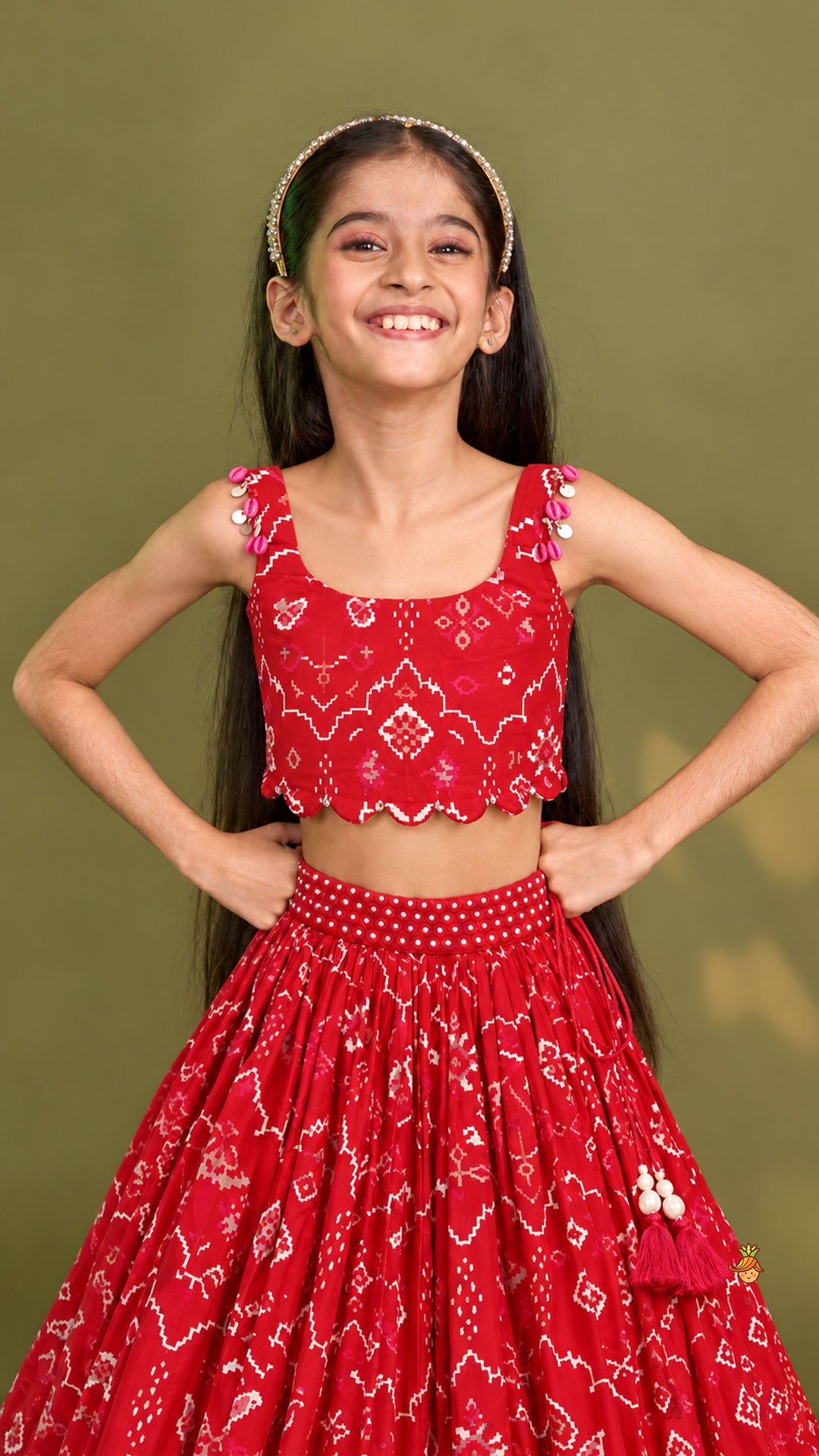 Pre Order: Scalloped Crop Top And Lehenga
