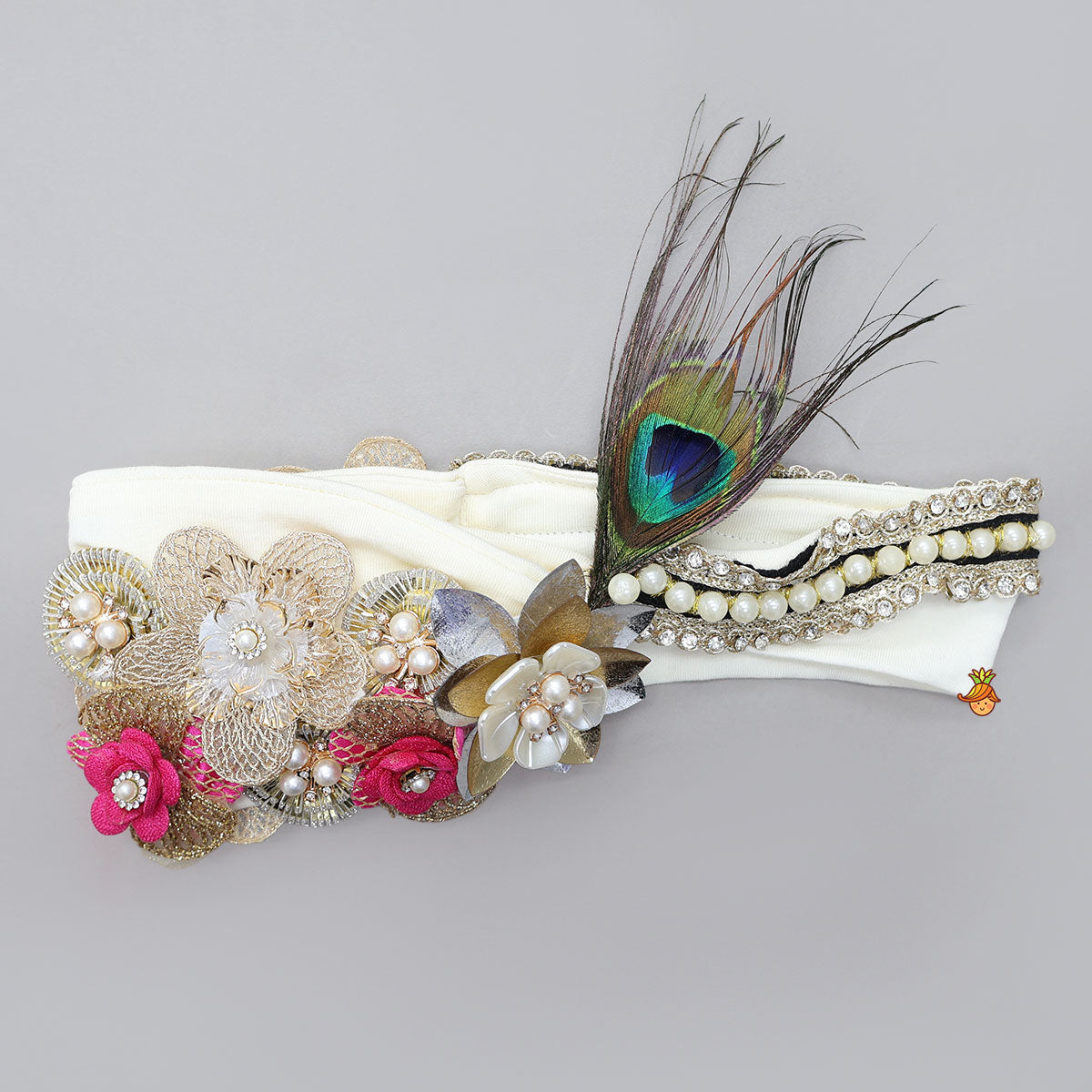 Flower-Embellished Headband With Mor Pankh Detailing