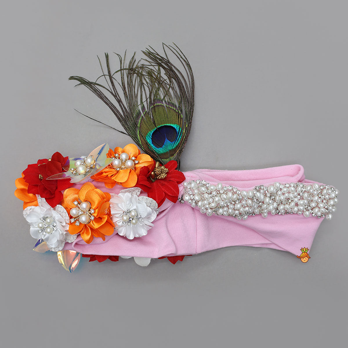 Flower-Embellished Handcrafted Headband With Mor Pankh Detailing