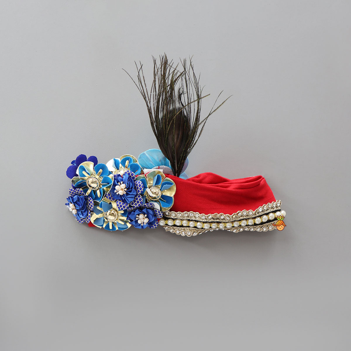 Flower-Embellished Elegant Headband With Mor Pankh Detailing